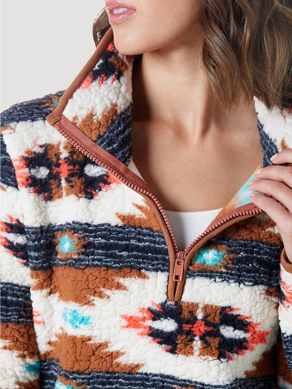 Wrangler Retro Sherpa Pullover Southwestern 1/4 Zip Aztec Kangaroo Pocket M - Picture 4 of 9